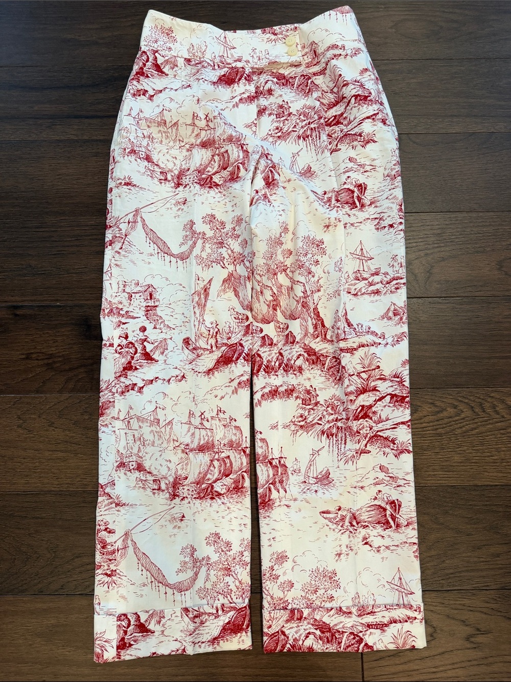 Liz Claiborne Red and Cream Toile Wide Leg Pants Size 4P - C62-012